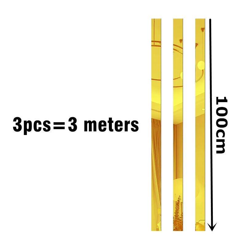 3 Meter Self-adhesive mirror wall sticker Acrylic Flat Decorative Lines 3D Wall Ceiling Edge Strip Mirror Living Room Decoration