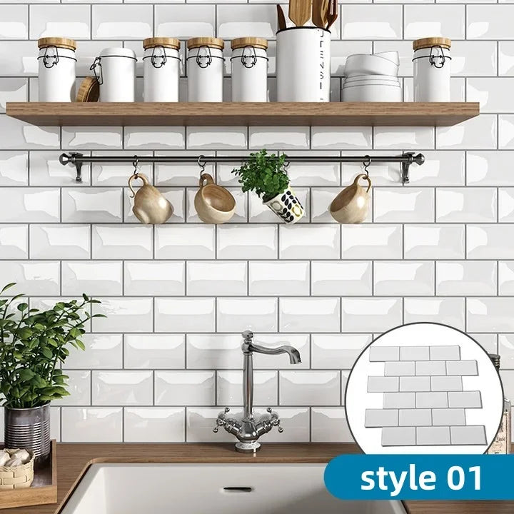 Wall Stickers White Self-Adhesive Anti-Tiles Waterproof Vinyl Peel and Stick 3D Brick Wallpaper Backsplash for Kitchen Bathroom