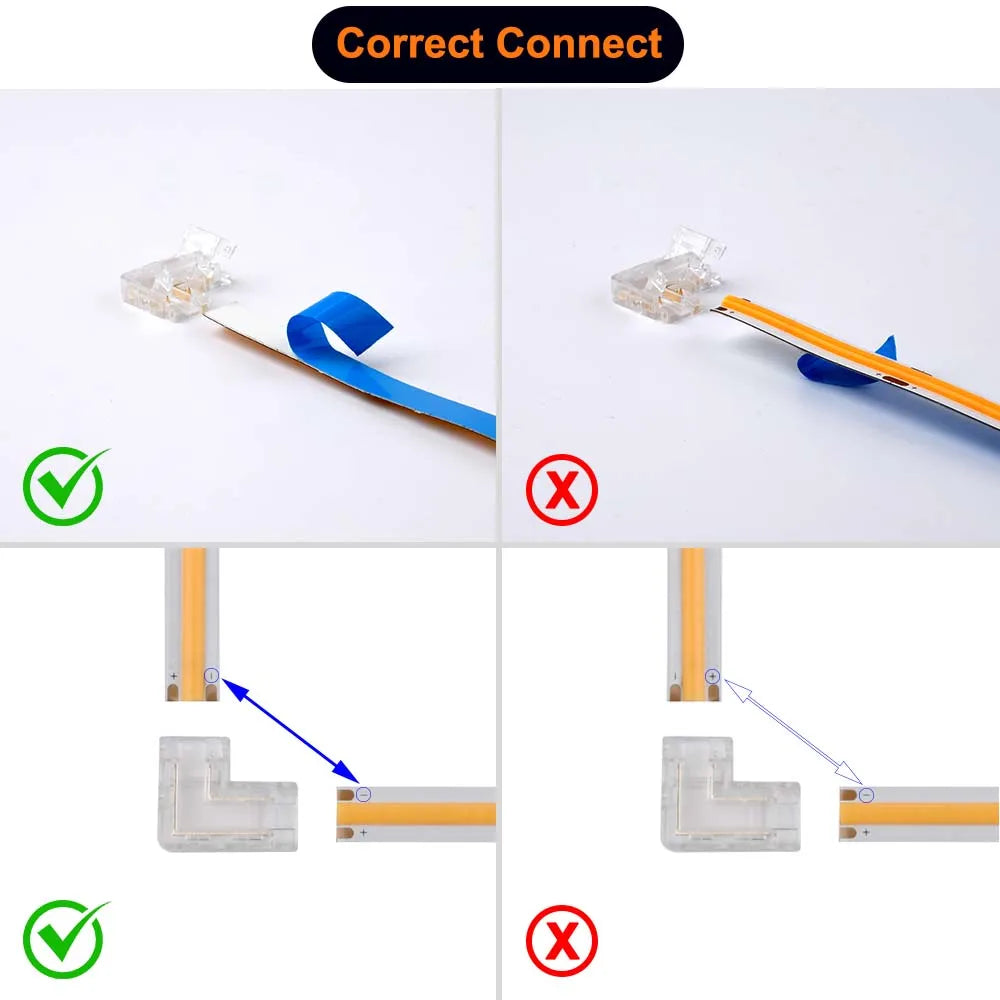 COB LED Connector Seamless 90 Degree L Shape Corner Connectors for 5mm 8mm 10mm 2/3/4pin FOB RGB CCT Tape Lights Connection 5pcs