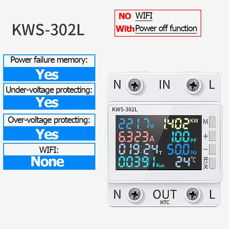 Tuya WiFi 8in1 Power Meter 2P AC Energy Meter APP Control 170-270V/63A Voltage and Current Meter Electricity Meter Smart Life Profi-Group