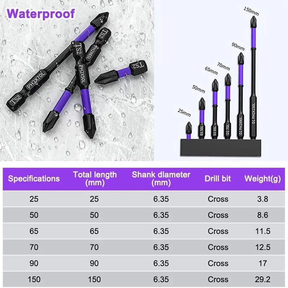 6/12 Pcs Magnetic Screwdriver Bits Non-slip Shockproof Phillips Impact Bits Hex Shank Alloy Steel Bits Suitable for Power Tools Profi-Group