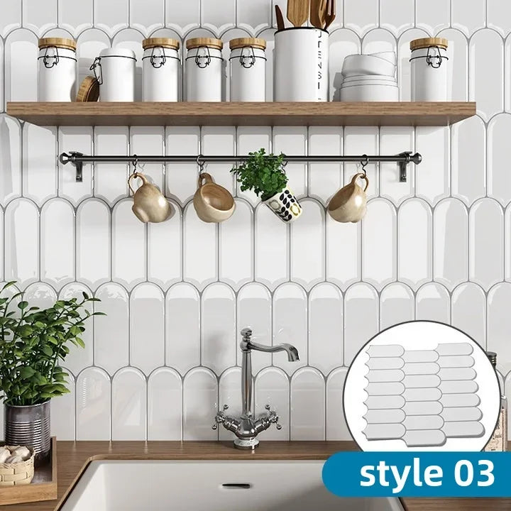 Wall Stickers White Self-Adhesive Anti-Tiles Waterproof Vinyl Peel and Stick 3D Brick Wallpaper Backsplash for Kitchen Bathroom