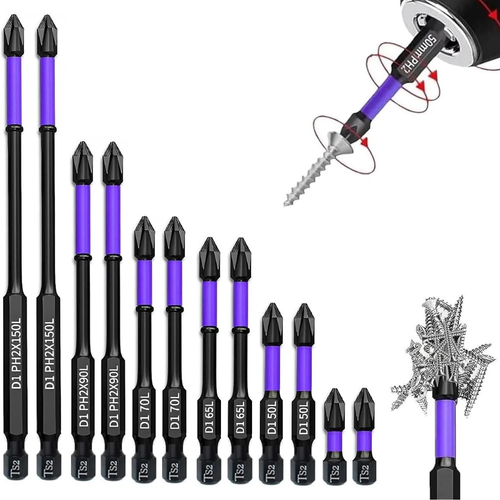 6/12 Pcs Magnetic Screwdriver Bits Non-slip Shockproof Phillips Impact Bits Hex Shank Alloy Steel Bits Suitable for Power Tools Profi-Group