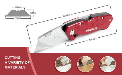 T TOVIA Folding Knife Replaceable Utility Knife for Cable Cartons Carboard Boxes Cutter Handle Knife Blades Outdoor Hand Tool