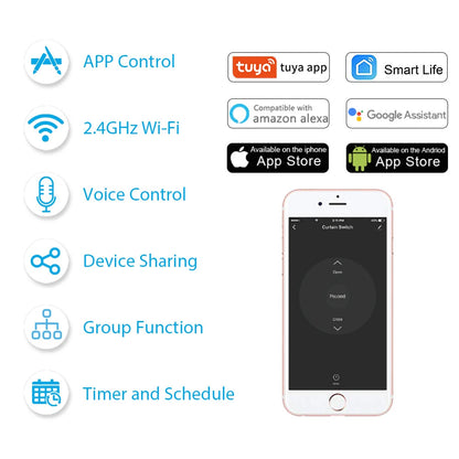 Smart WiFi Curtain Blinds Switch for Roller Shutter Electric Tubular Motor Google Home Alexa Echo Smart Home App Timer Profi-Group