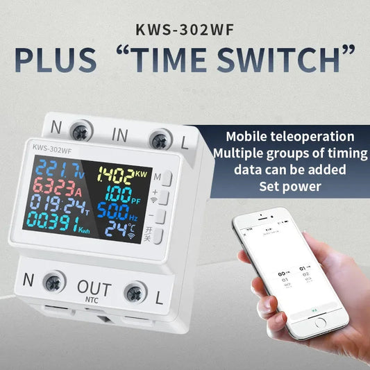 Tuya WiFi 8in1 Power Meter 2P AC Energy Meter APP Control 170-270V/63A Voltage and Current Meter Electricity Meter Smart Life Profi-Group