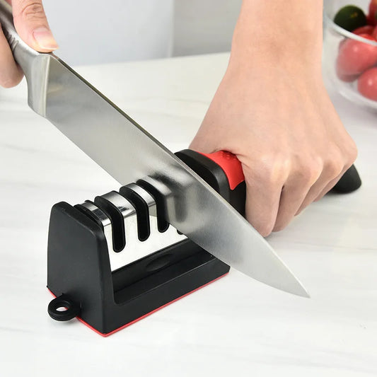 Kitchen 4Segment Knife Sharpener Household Multi-Functional Hand-Held Three-Purpose Black Sharpening Stone - Profi-Group
