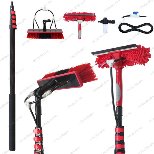 Water Fed Pole Brush with Squeegee Kit High Reach Window Cleaning Tool 6 Meters