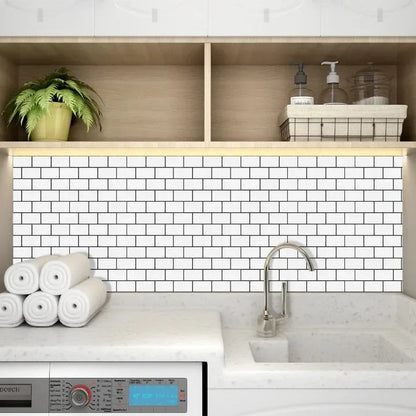 Wall Stickers White Self-Adhesive Anti-Tiles Waterproof Vinyl Peel and Stick 3D Brick Wallpaper Backsplash for Kitchen Bathroom