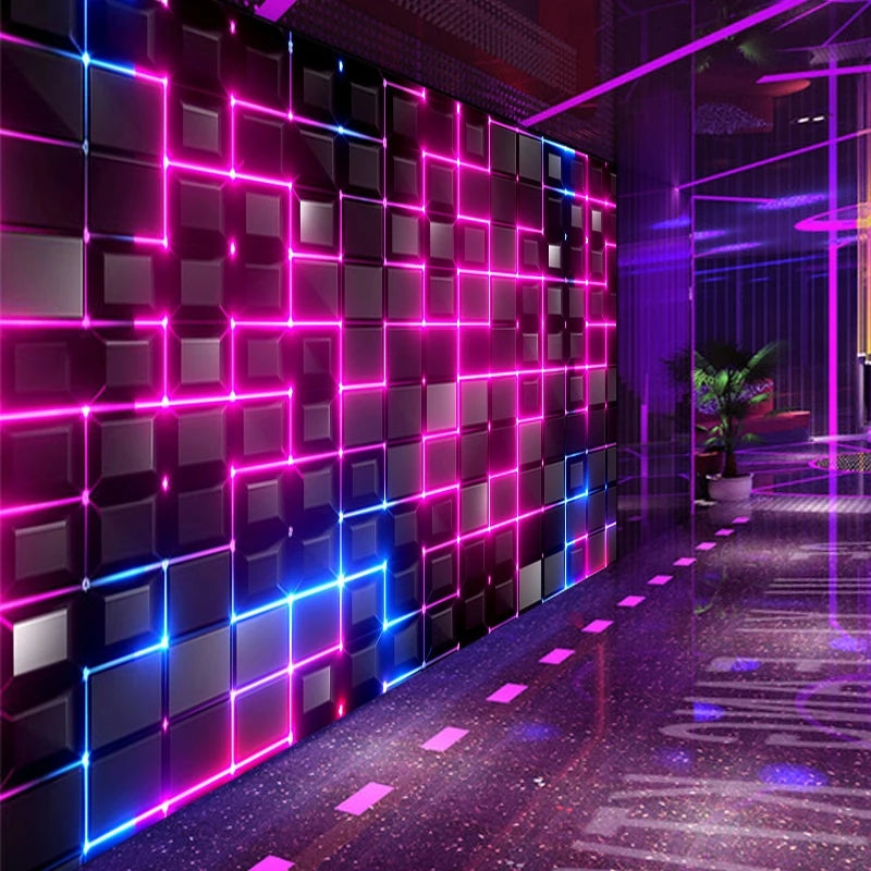 Customized products 3D geometry technology theme KTV E-sports Hotel cool decorative wallpaper bar mural TV Background wall 3d