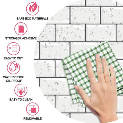 Wall Stickers White Self-Adhesive Anti-Tiles Waterproof Vinyl Peel and Stick 3D Brick Wallpaper Backsplash for Kitchen Bathroom