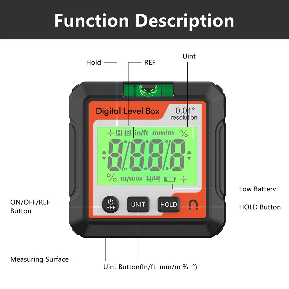 Digital Angle Gauge Magnetic Protractor Inclinometer Level Angle Finder Angle Cube Level Box With Magnes And Backlight Profi-Group