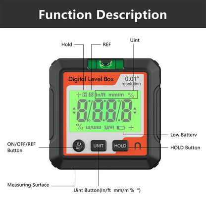 Digital Angle Gauge Magnetic Protractor Inclinometer Level Angle Finder Angle Cube Level Box With Magnes And Backlight Profi-Group