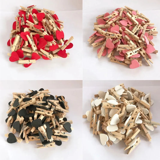50pcs/Set Wooden Clips Love Heart Clothespin DIY Cute Wedding Decoration Craft Pegs Clothespin for pictures clip cards clip - Profi-Group