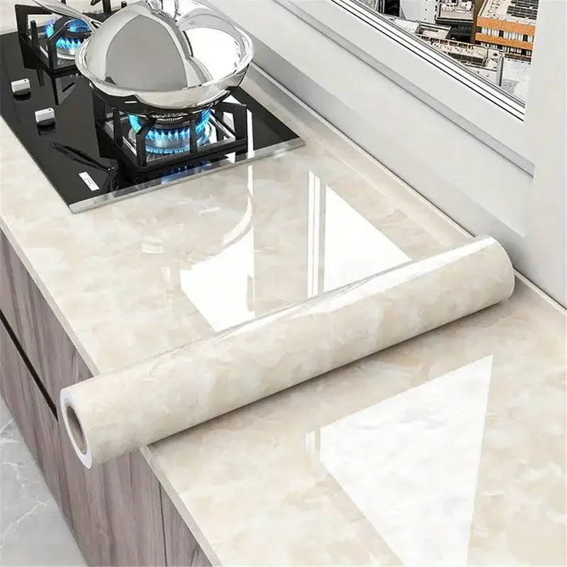 Marble Wallpaper, Oil-proof Heat-resistant Self Adhesive Wallpaper For Kitchen, Furniture Decor, Luxury Champagne White