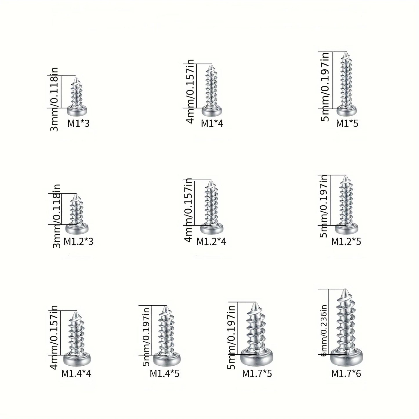 600/1200 sets Miniature self-tapping screws, Miniature crosshead metal screws classification kit