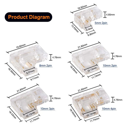 COB LED Connector Seamless 90 Degree L Shape Corner Connectors for 5mm 8mm 10mm 2/3/4pin FOB RGB CCT Tape Lights Connection 5pcs