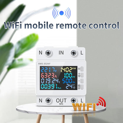 Tuya WiFi 8in1 Power Meter 2P AC Energy Meter APP Control 170-270V/63A Voltage and Current Meter Electricity Meter Smart Life Profi-Group