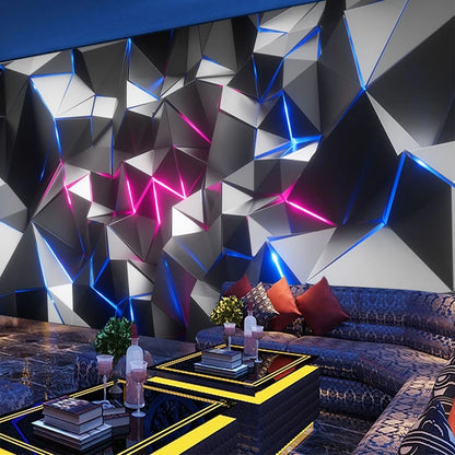 Customized products 3D geometry technology theme KTV E-sports Hotel cool decorative wallpaper bar mural TV Background wall 3d
