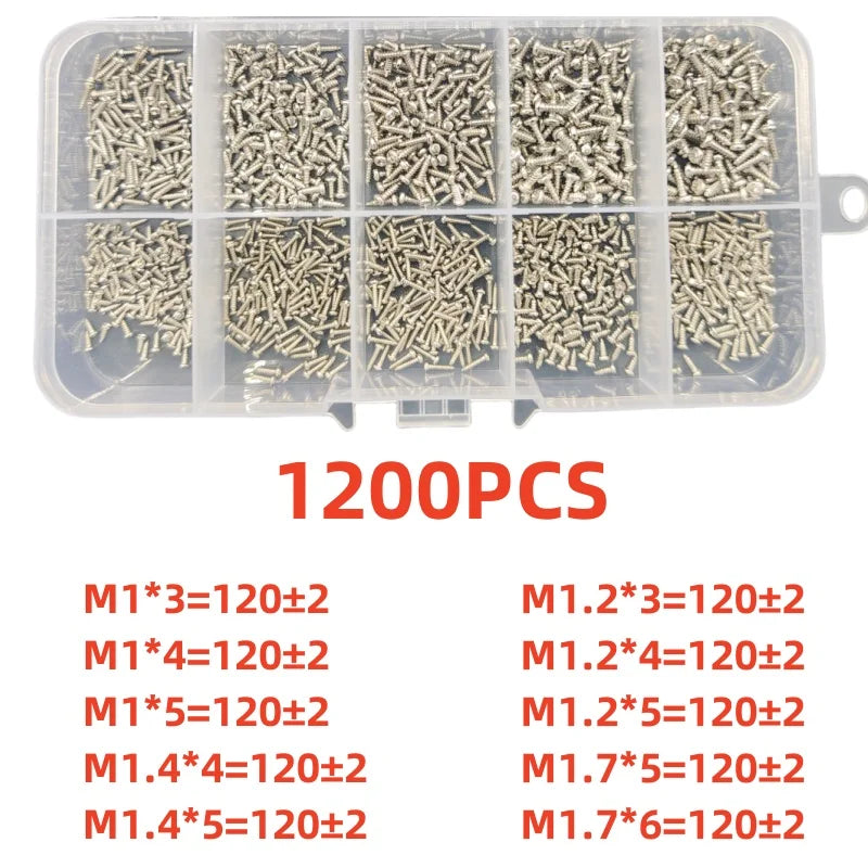 600/1200 sets Miniature self-tapping screws, Miniature crosshead metal screws classification kit