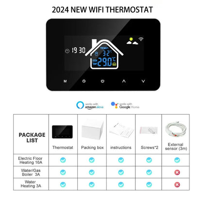 2024 New Smart Thermostat Tuya WiFi Temperature Controller Electric Floor Heating Plumbing LCD Display for Alice AlexaGoogleHome Profi-Group