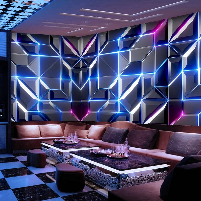 Customized products 3D geometry technology theme KTV E-sports Hotel cool decorative wallpaper bar mural TV Background wall 3d