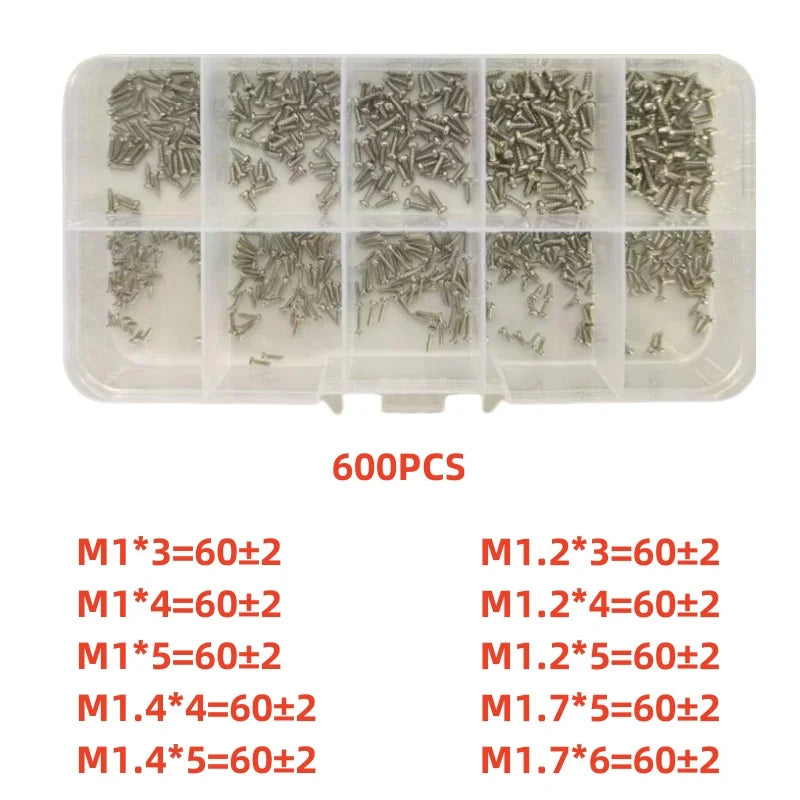 600/1200 sets Miniature self-tapping screws, Miniature crosshead metal screws classification kit