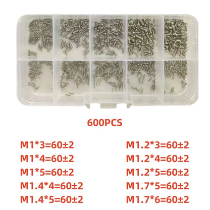 600/1200 sets Miniature self-tapping screws, Miniature crosshead metal screws classification kit