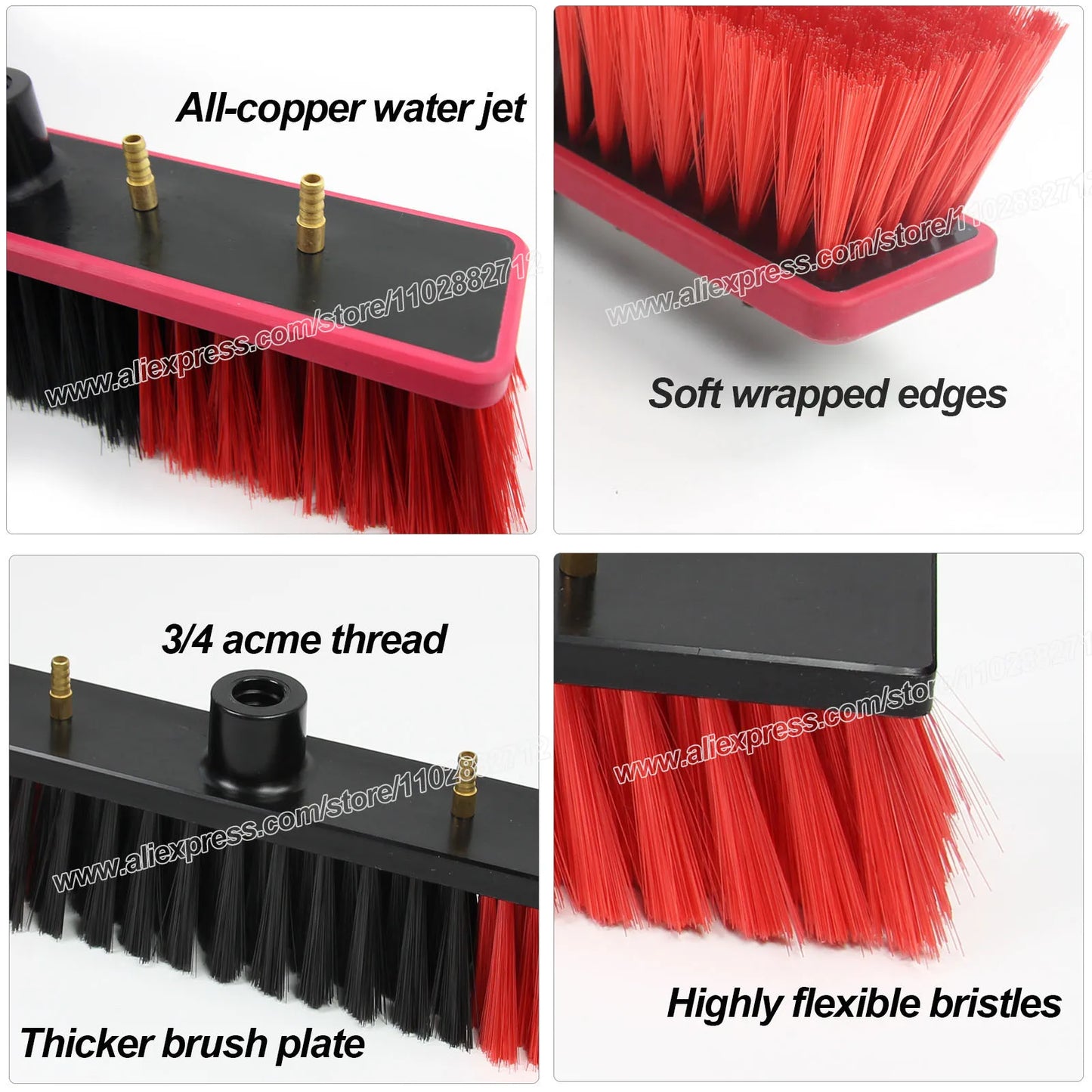 Window Cleaning Brush Head for Solar Panel Washing Water Flow Through