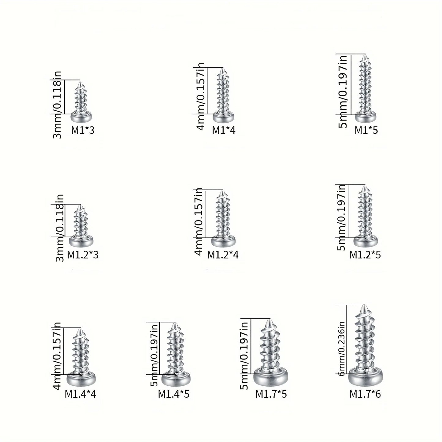 600/1200 sets Miniature self-tapping screws, Miniature crosshead metal screws classification kit