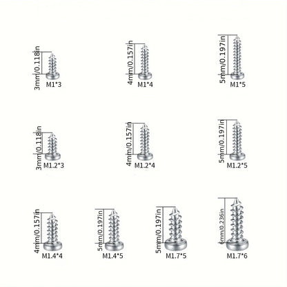 600/1200 sets Miniature self-tapping screws, Miniature crosshead metal screws classification kit