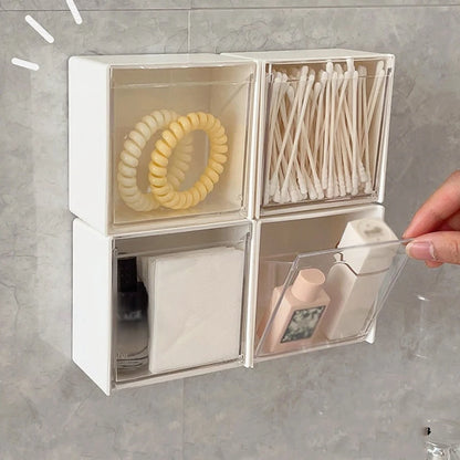 4pcs Plastic Wall Mounted Storage Boxes Dustproof Bathroom Organizer for Cotton Swabs Makeup Adhesive Small Jewelry Holder Box