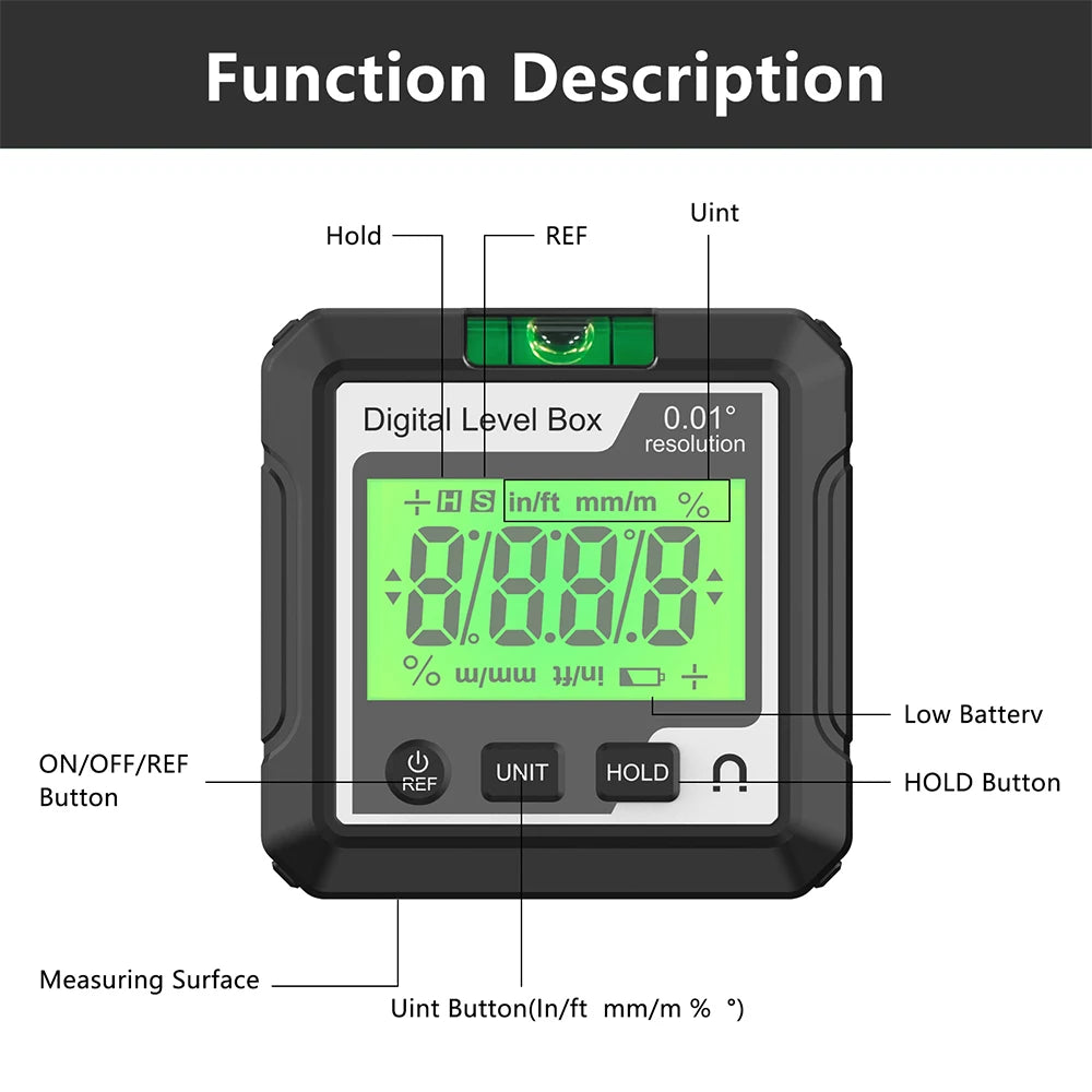 Digital Angle Gauge Magnetic Protractor Inclinometer Level Angle Finder Angle Cube Level Box With Magnes And Backlight Profi-Group