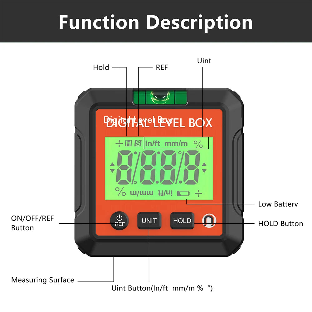 Digital Angle Gauge Magnetic Protractor Inclinometer Level Angle Finder Angle Cube Level Box With Magnes And Backlight Profi-Group