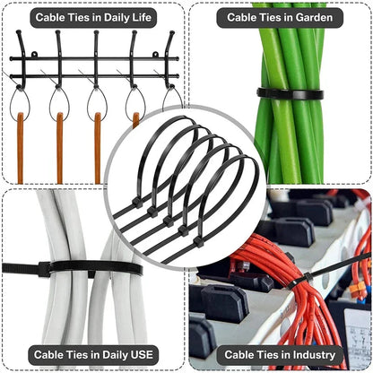1000/100Pcs Nylon Cable Ties Self-locking Cord Ties Straps Adjustable Cables Fastening Loop Home Office Wire Zip Ties Wholesale Profi-Group