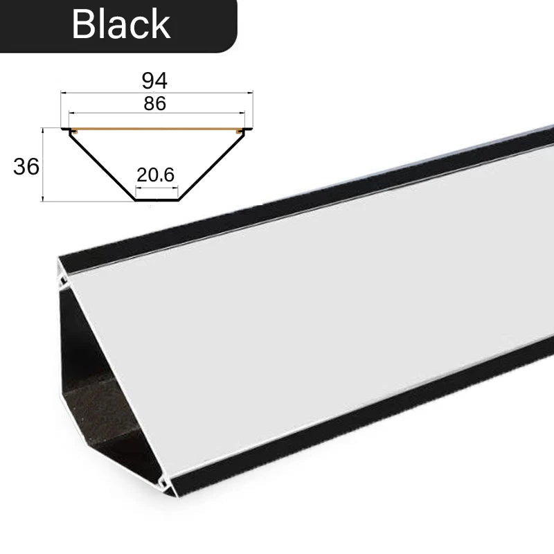 פרופיל LED אלומיניום פינתי 45 מעלות בצבע שחור כסוף