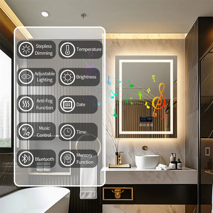 ALLICE Bluetooth  Mirror Time Temperature Display Wall Hang Vanity Mirror with Bluetooth Speaker Dimmable Anti-fog Profi-Group