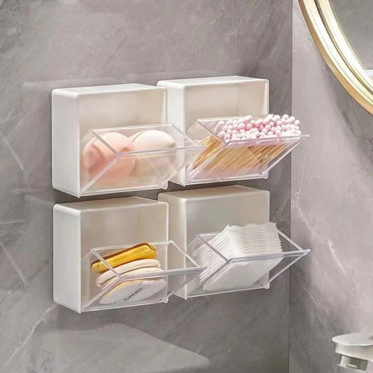 4pcs Plastic Wall Mounted Storage Boxes Dustproof Bathroom Organizer for Cotton Swabs Makeup Adhesive Small Jewelry Holder Box - Profi-Group