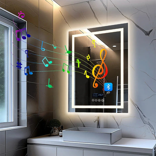 ALLICE Bluetooth  Mirror Time Temperature Display Wall Hang Vanity Mirror with Bluetooth Speaker Dimmable Anti-fog Profi-Group