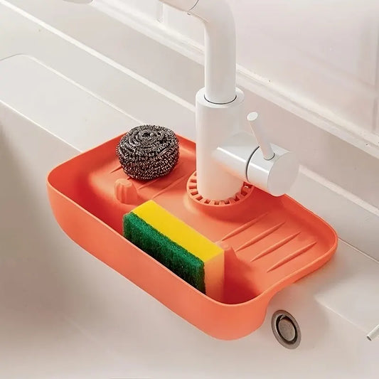Household Silicone Sink Drain Rack Faucet Splash Proof Drain Rack Water Collecting Pad Sponge Rag Steel Wool Gadget Storage Box - Profi-Group