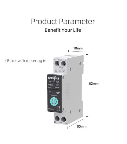TUYA WIFI Smart Circuit Breaker Power Metering 1P 63A DIN Rail for Smart Home wireless Remote Control Smart Switch by APP TONGOU Profi-Group