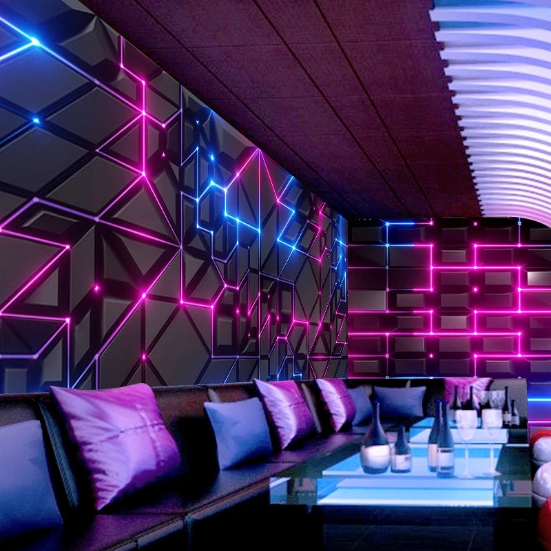 Customized products 3D geometry technology theme KTV E-sports Hotel cool decorative wallpaper bar mural TV Background wall 3d