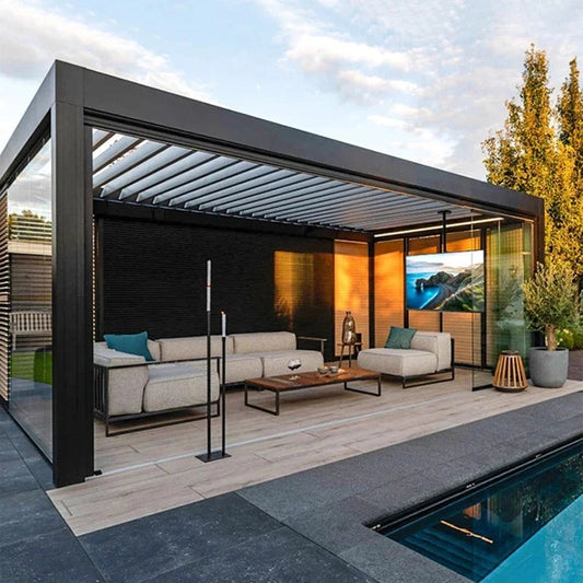 Large Waterproof Aluminum Pergola Gazebo for Outdoor BBQ & Commercial Use Heavy Duty Electric Rain Proof Arch Bridge Profi-Group