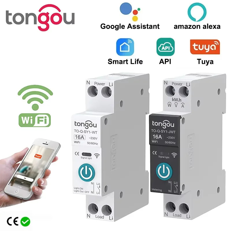 TUYA WIFI Smart Circuit Breaker Power Metering 1P 63A DIN Rail for Smart Home wireless Remote Control Smart Switch by APP TONGOU Profi-Group
